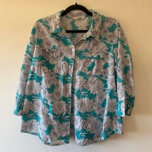 Croft & Barrow Teal and White Floral Shirt